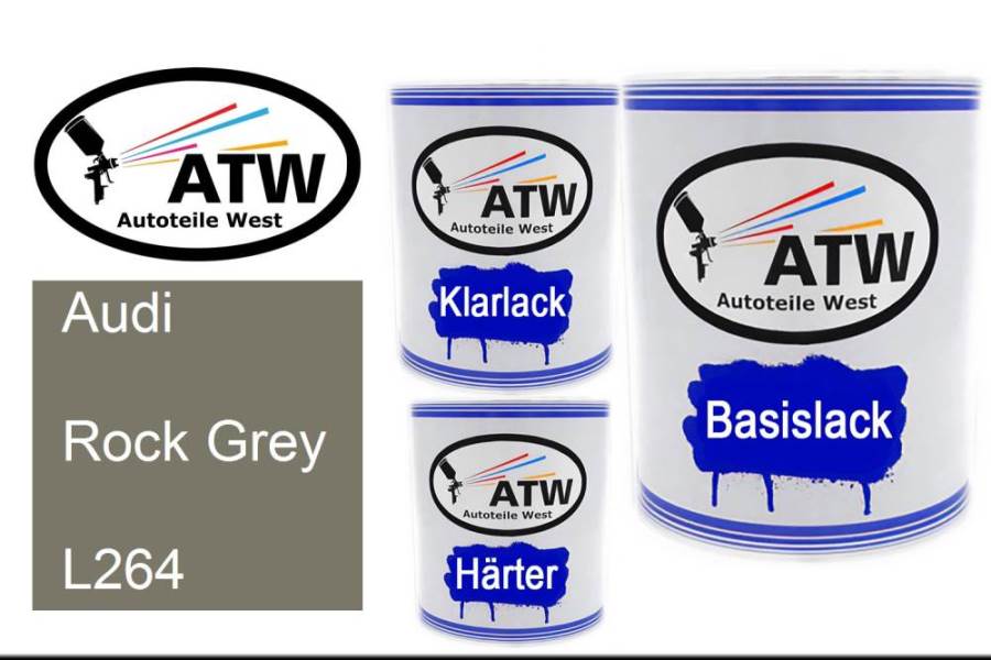 Audi, Rock Grey, L264: 1L Lackdose + 1L Klarlack + 500ml Härter - Set, von ATW Autoteile West.